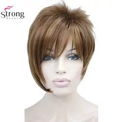StrongBeauty светлые каштановые с бликами наклонные челки короткие прямые синтетические волосы парик для девочки