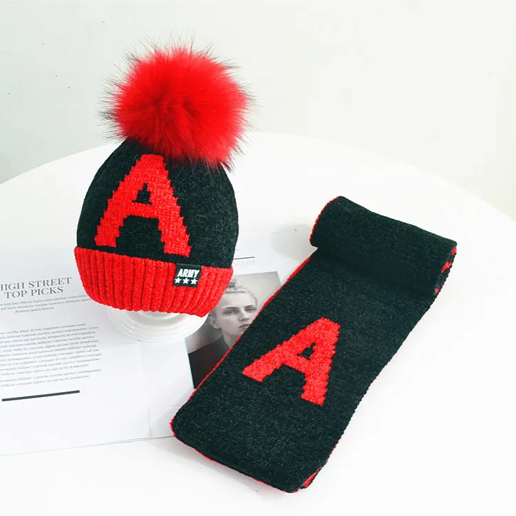 Детские головные уборы с буквенным принтом для мальчиков и девочек, осенние и зимние головные уборы для детей, теплый вязаный костюм, 2MZ23