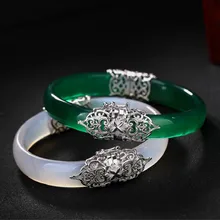 925 Sterling Silver Green Jade Bangles Silver Palace Vintage Adjustable 925 Jade Bangles For Women Palace Jewelry 925 Sterling Silver Green Jade Bangles Silver Palace Vintage Adjustable 925 Jade Bangles For Women Palace Jewelry