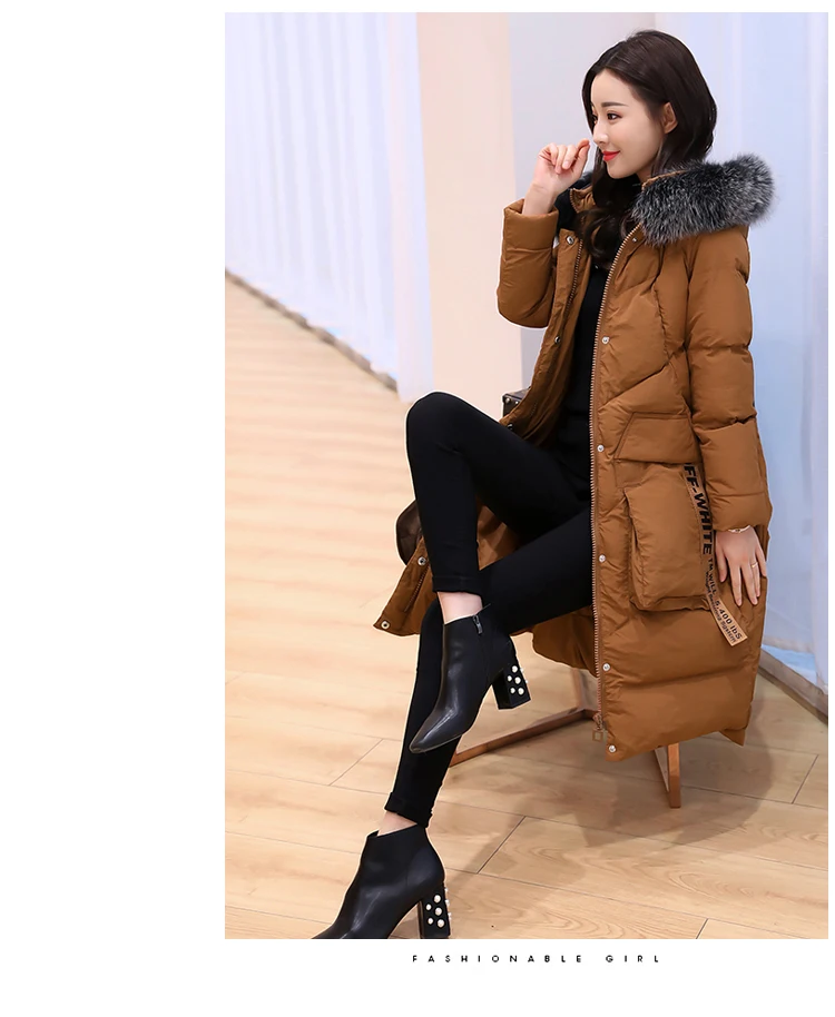 Jacket Womens Winter Long Cotton Padded Jacket Elegant Fur Collar Hooded Coats For Female 2018 New Plus Size Loose Overcoats LZ960 (16)