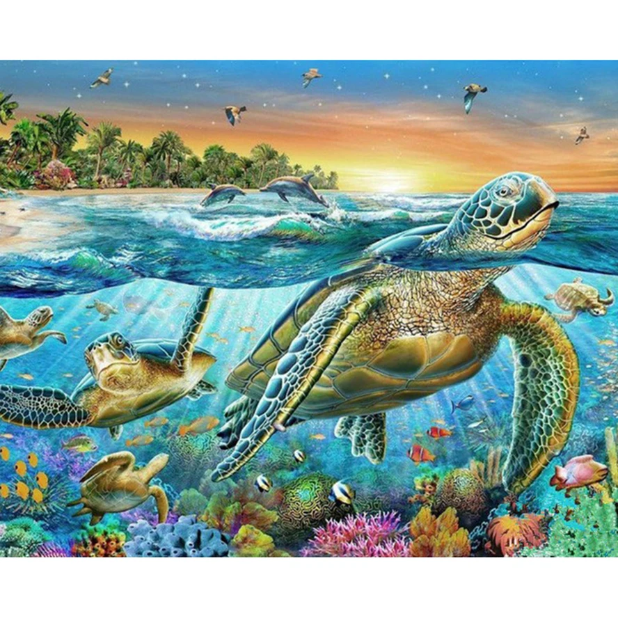 5D DIY Plein Rond Diamant Peinture Animal Diamant Broderie Tortue Strass Broderie D/écor /À La Maison Diamants Mosa/ïque 40X50Cm