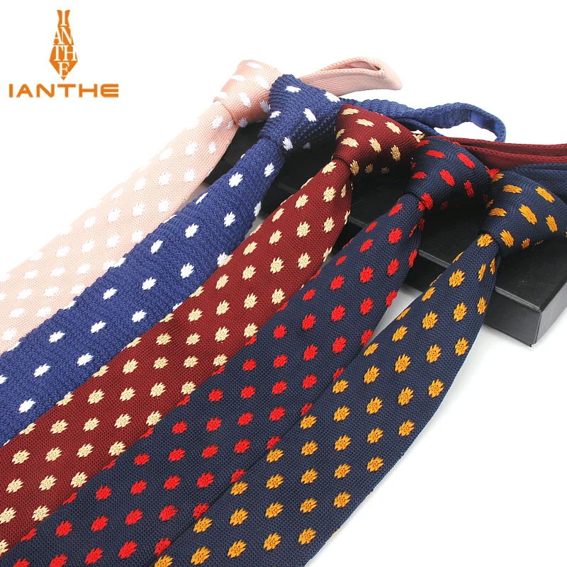 

Brand New Fashion Navy Dot Neck Tie Wedding Knitted Ties for Men Skinny Ties Man Gravata Polyester Narrow Knitted Neckties