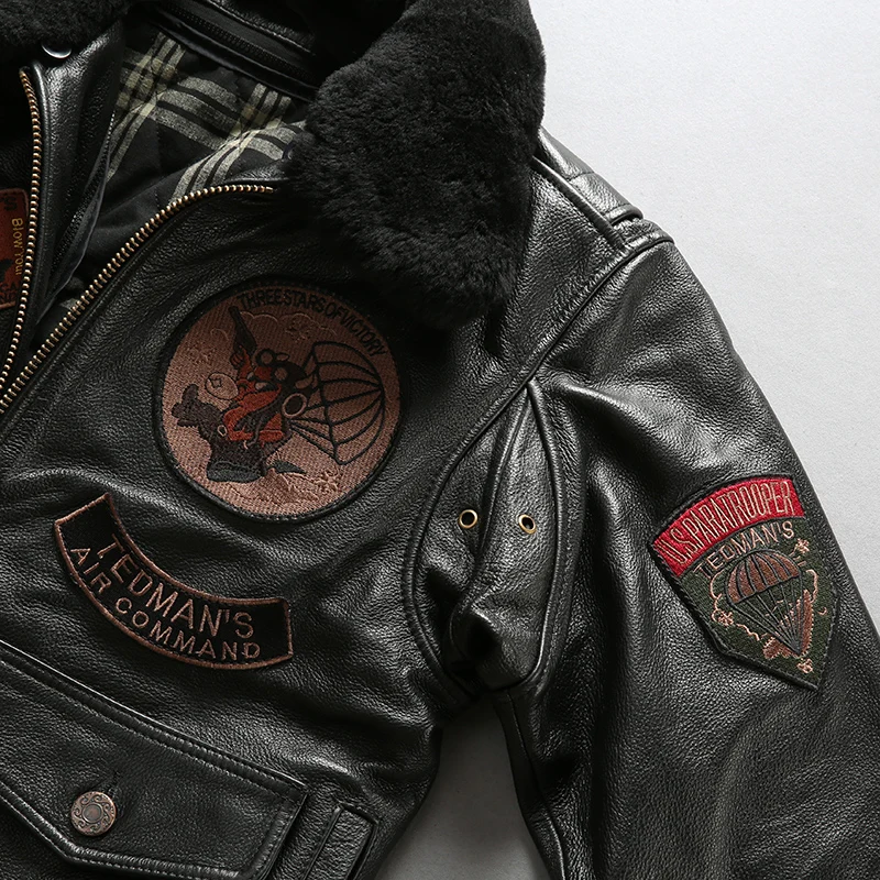 Авирекс летная зимняя куртка меховой воротник натуральная коровья кожа пальто мужские нашивки пилот куртка Бомбер для мужчин черный M 4XL