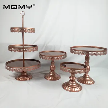 

4 PCS/ Set Red Brown Dessert Tray Cupcake dessert Display Table Decoration Wedding Party Supply Crystal Mirror Cake Stand