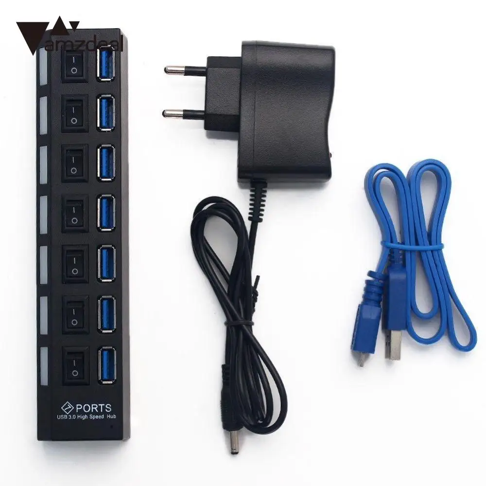amzdeal For Super Speed 7 Ports USB 3.0 HUB With On/Off Switch Computer