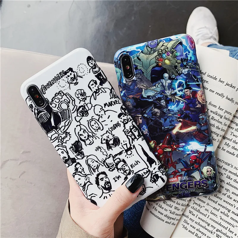 

Cool Marvel Avengers Iron Man Captain America Superhero Coque Phone Case For iPhone X XS MAX XR 10 8 7 6 6S Plus Etui Fundas