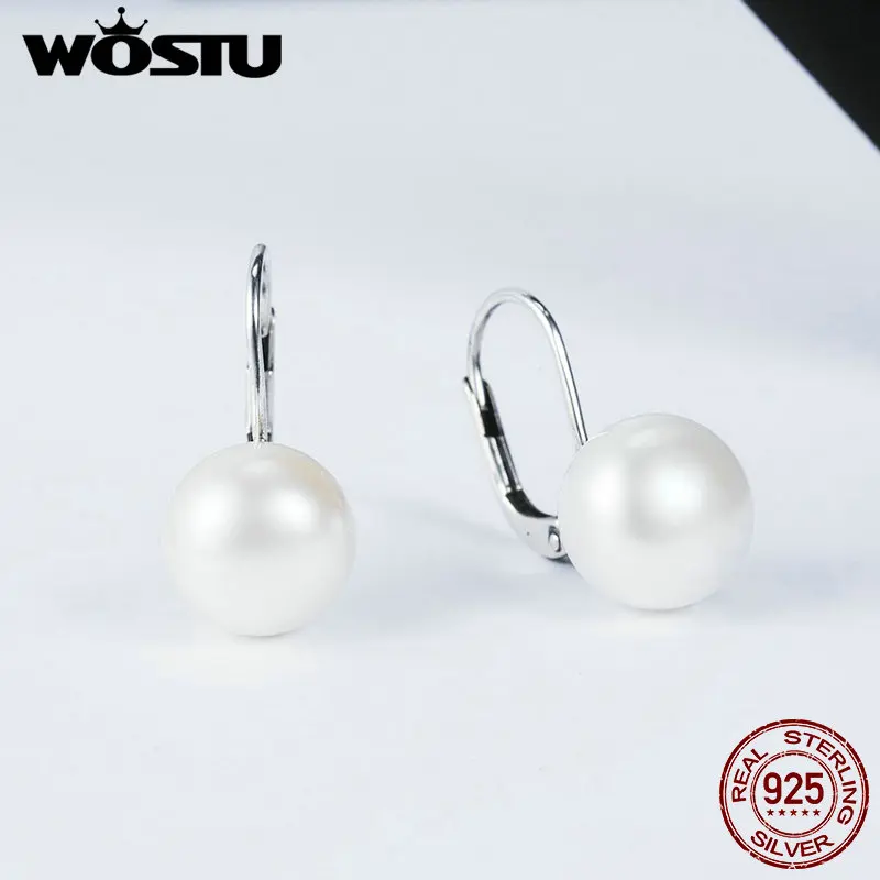 

2019 WOSTU 100% Pure 925 Sterling Silver Freshwater Pearl Elegant Drop Earring Wedding Fine Jewelry Gift Brincos BKE187