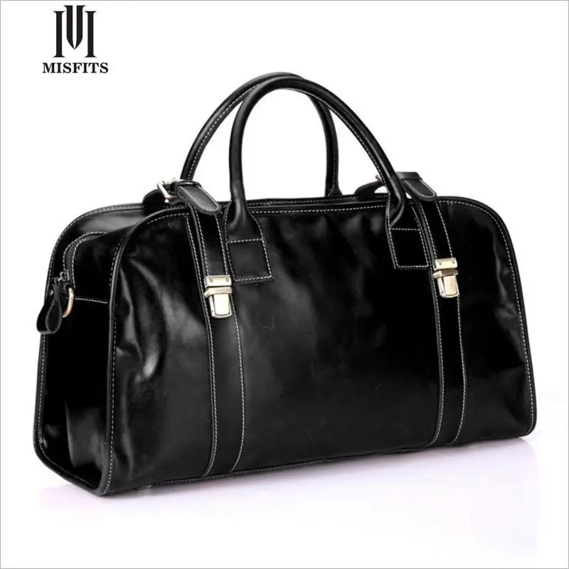 MISFITS Genuine Leather man brand designer luggage travels bags top layer cow leather man duffle ...