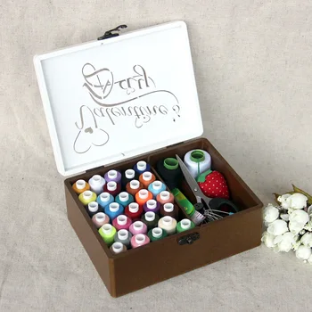 

Creative solid wood sewing box organizer box Korean style sewing kit Household hand sewing thread tool storage box