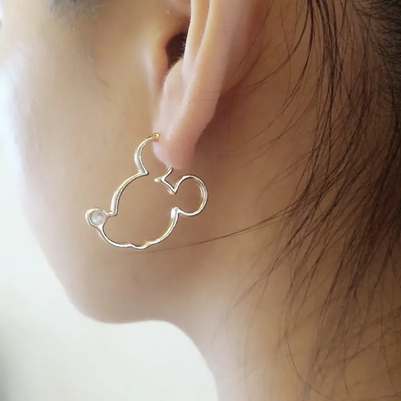 

New Cute Style Alloy Gold Tone Crystal Mickey/Minnie Statement Stud Earrings For Women Mini Cartoon Earrings Girls 2018