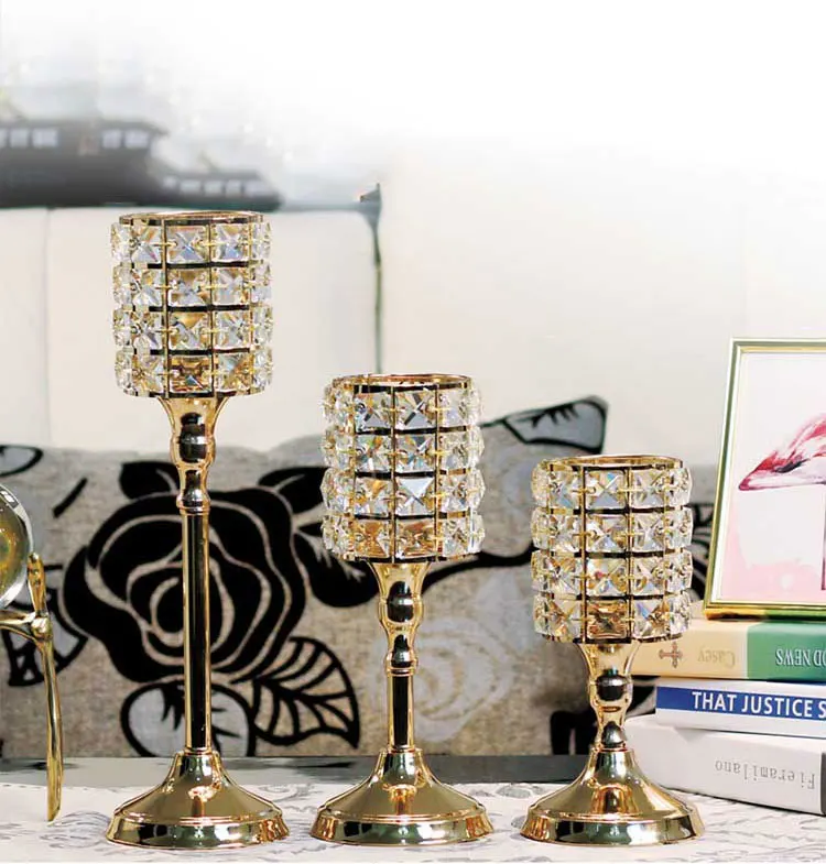 Европейский стиль хрустальные подсвечники свадебные центральные металлические украшения свечи украшение дома Waxinelichthouder