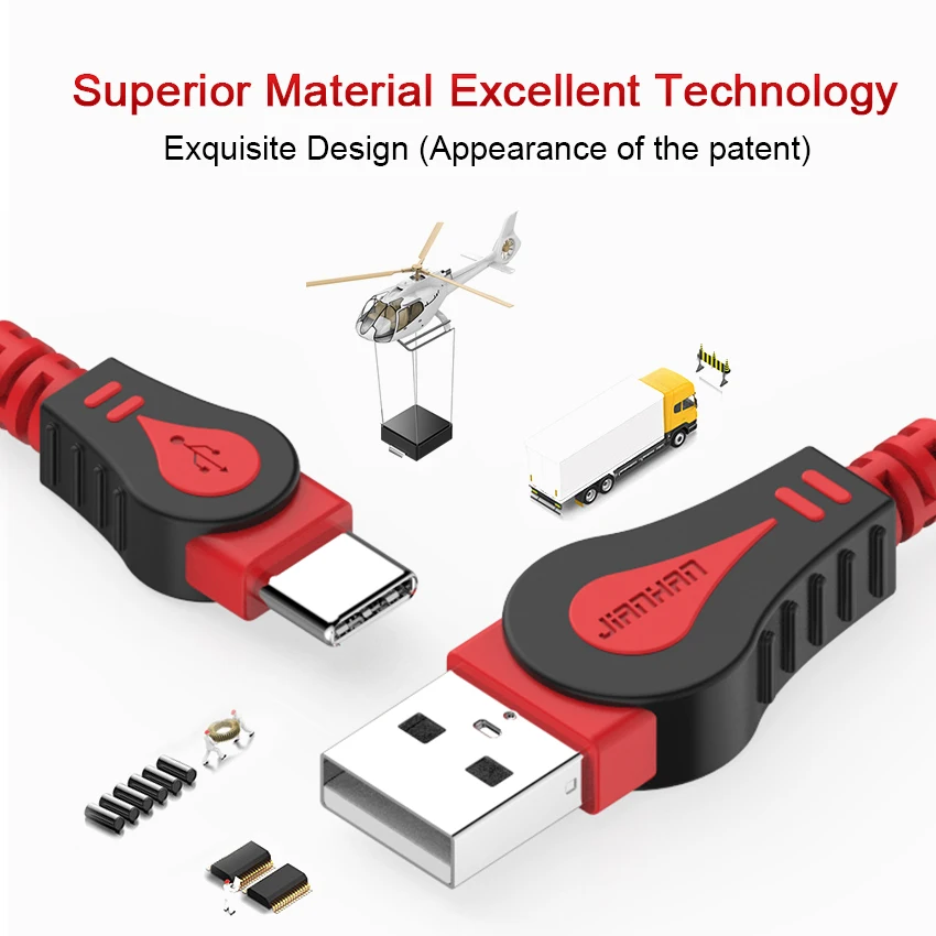 Кабель JianHan USB Type C 4 упаковки 0 5 м/1 м/2 м 2 3 1 шнур для быстрой зарядки и передачи