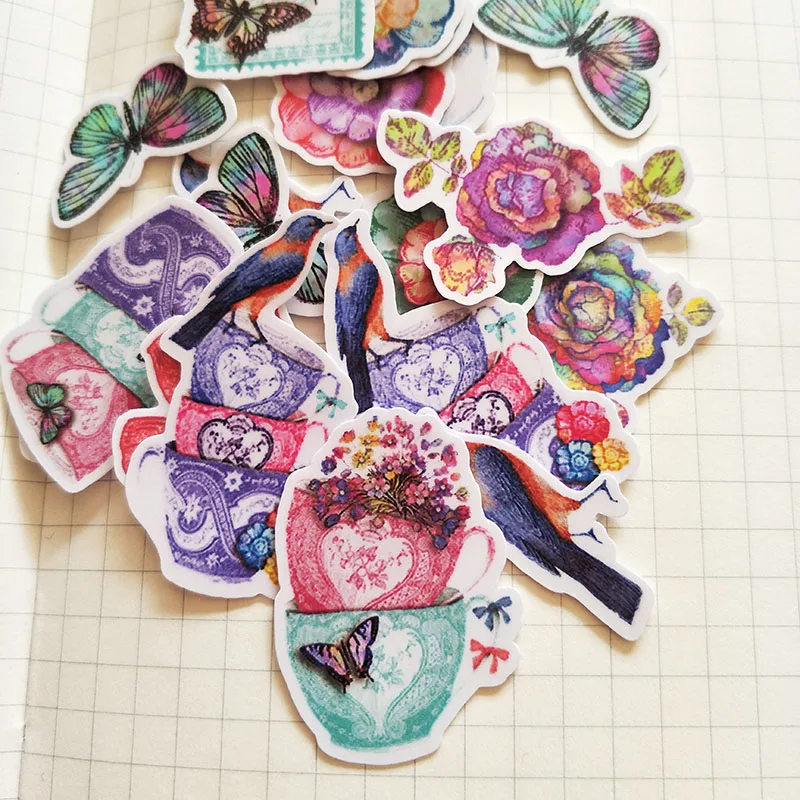 

34Pcs Creative Cup Flowers Stickers Children DIY Scrapbooking Album Journal Crafts Decorative Stickers Package DIY Photo Albums