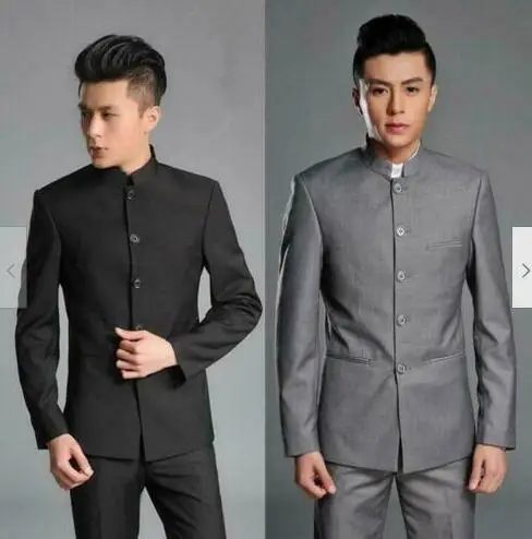 

Men Stand Collar Single Breasted Chinese Tunic Suit Style Jacket Blazer Suit Business