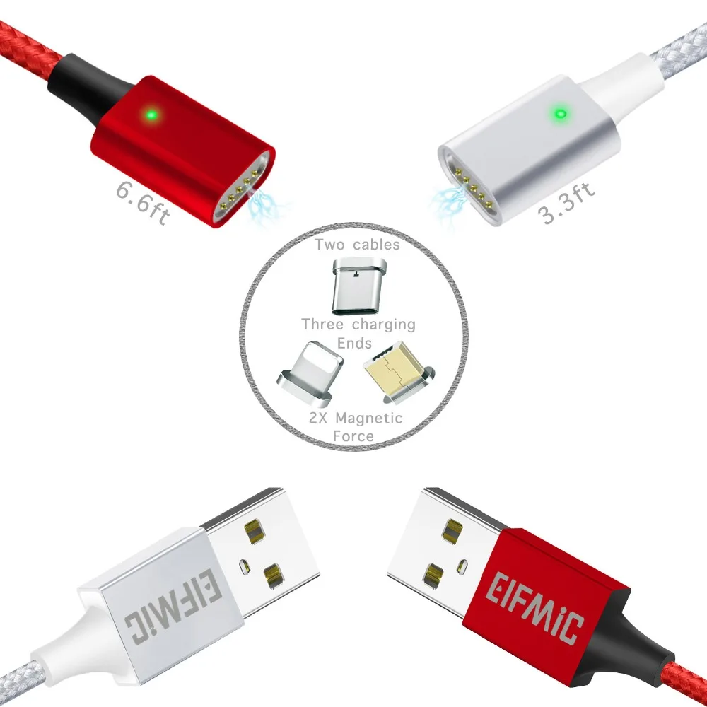 ELFMIC شاحن المصغّر usb نوع-C الإضاءة كابل ل Xiaomi هواوي فون المحمول سريع شحن المغناطيس كابل بيانات سلك
