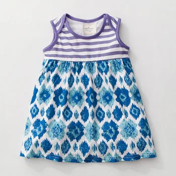 

Little Maven New Summer Kids Lovely Sleeveless Purple Striped Blue Floral Patchwork O-neck Kintted Cotton Girls Casual Dresses