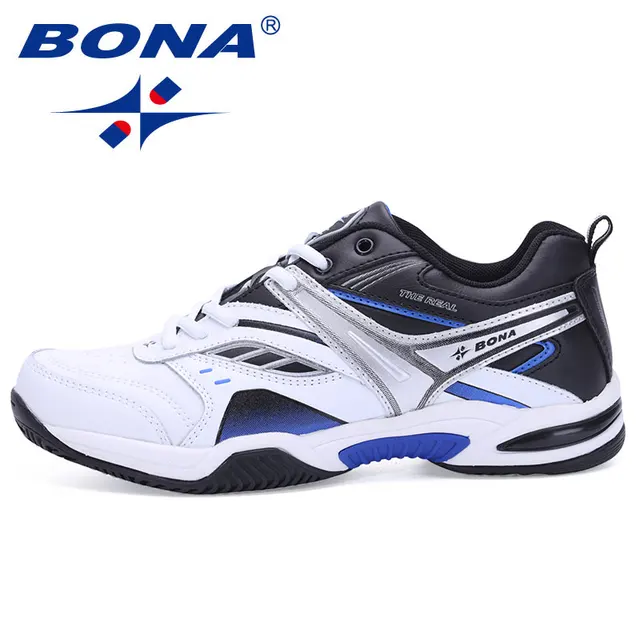 BONA New Classics Style Men Tennis Shoes Lace Up Men Sport Shoes Top Quality Comfortable Male Sneakers Shoes Fast Free Shipping Blue Whtie