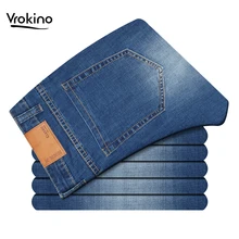 Новые осенние и зимние мужские джинсы, мужские прямые свободные Стрейчевые джинсы, Мужские повседневные джинсы большого размера 44 46 48