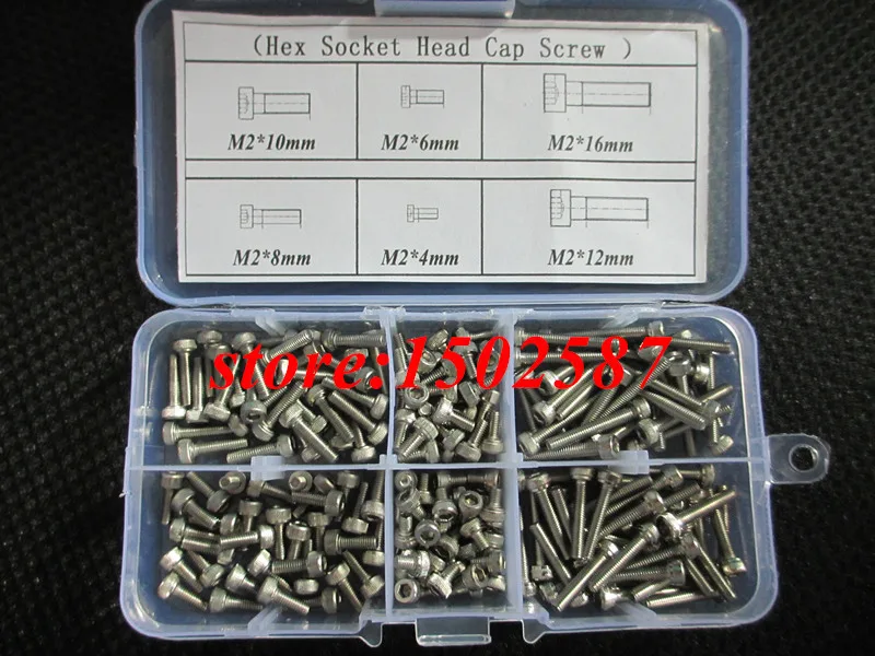 

180pcs/lot M2 Cap Screw DIN912 Hex Socket Head Cap Screw Accessories Kits M2X4/6/8/10/12/16mm Bolt A2-70 Stainless Steel SUS304