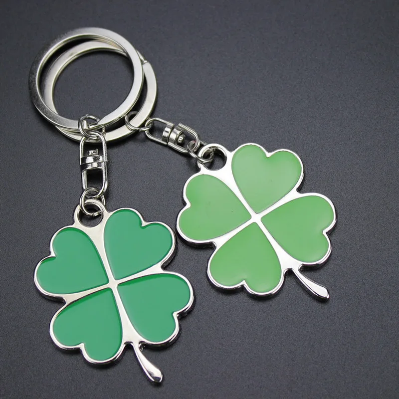 12PCS/lot Creative gifts Green Leaf petal Keychain Four Leaf Clover