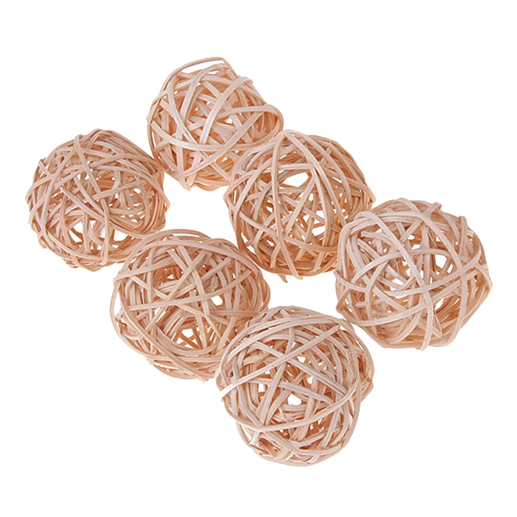6Pcs Multifunction Natural Rattan Vine Ball Twig Orbs Balls Wicker Balls For Pets Kids Gifts 7 cm