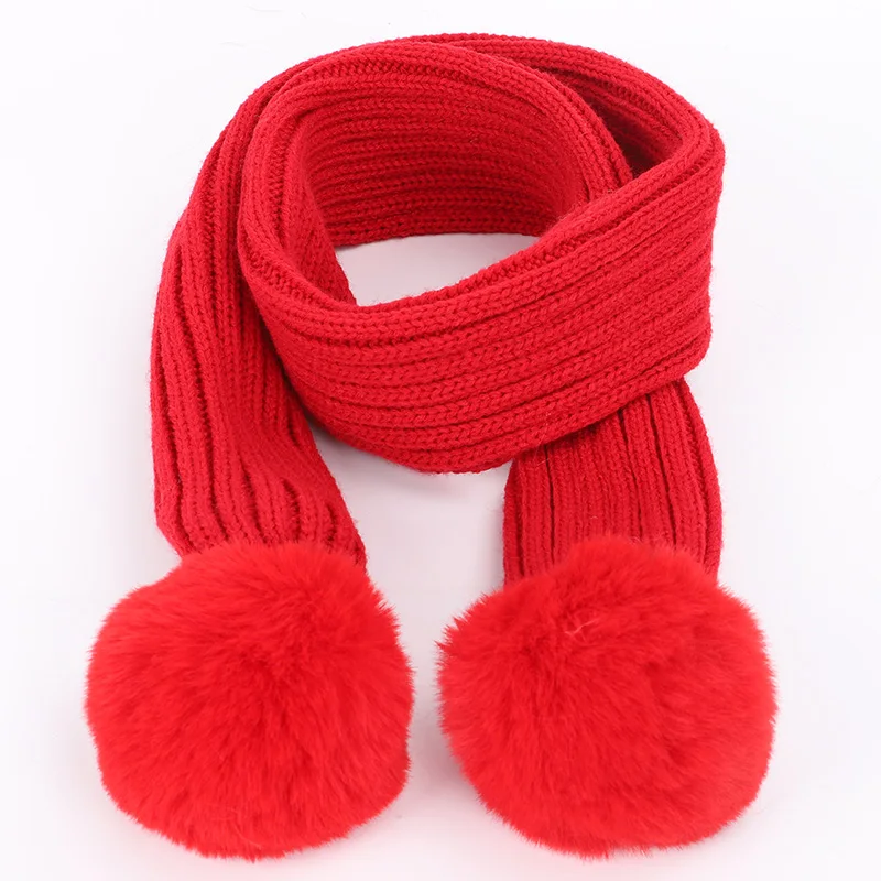 Зимняя детская вязаная шапочка с помпоном, одноцветная мягкая шапка для мальчиков и девочек, милые теплые шапочки Skullies из плотной шерсти для маленьких детей - Цвет: Red