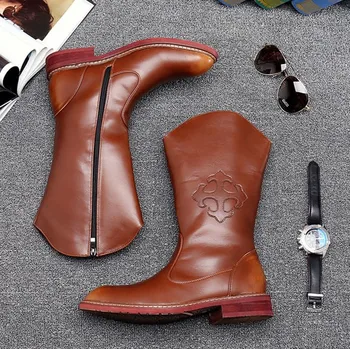 

Fashion Man Riding Equestrian Boots Pointed Toe Zip Cow Boy High Boots Motorcycles