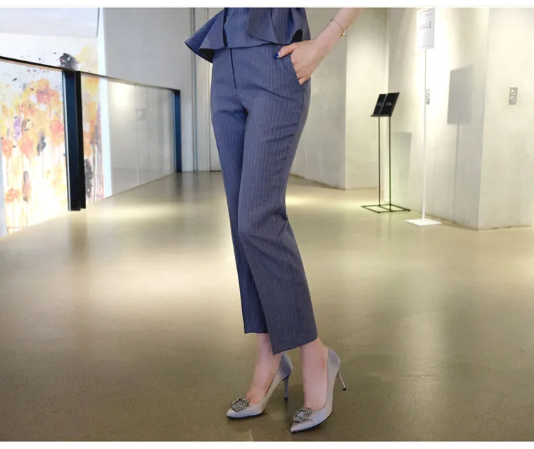 Fashion Style Women Business Suits Formal Office Suits Work Ruffle Decoration Top With Pantyhose Print Pants Suit Women (12)