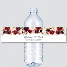 24 шт., на заказ деревенский марсала цветок свадьба пользовательские бутылки воды этикетки, персонализированные бутылки воды