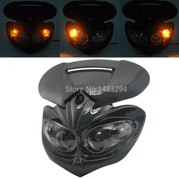 

Carbon Fiber ABS Plastic Shell Amber 4 Bulb Headlight Lamp Assembly for Motorcycle Scooter