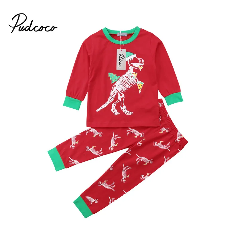 

Christmas Baby Girl Boy Clothes Pajamas Xmas Pizza Dinosaur Tops Pants Legging Outfits Kids Clothes Cotton Children Clothing Set