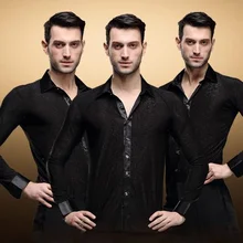 Мужская черная одежда для латинских танцев для взрослых мальчиков, топы для латинских танцев, мужская одежда с длинным рукавом, рубашки для современных бальных танцев, рубашки для латинских танцев, сценические рубашки