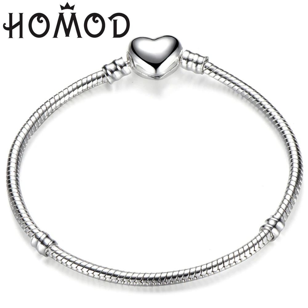 Homod Горячая сердечко серебряного цвета форма застегивающийся браслет-змейка браслет подходит бренд браслет для женщин Diy ювелирные изделия