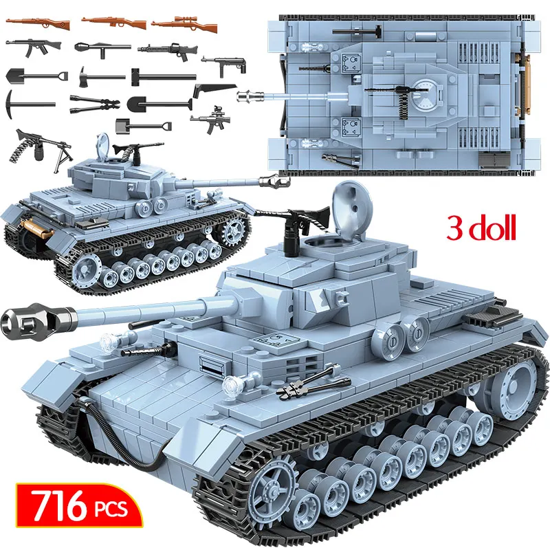 

716PCS Military German Tank Building Blocks Compatible legoing Army WW2 City Soldier Police Figures Weapon Bricks Toys for Kids
