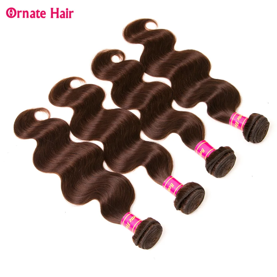 Ornate бразильский бодиволн 4 булочки легкие каштановые человеческие волосы удлинение переплет не пучки волос Remy