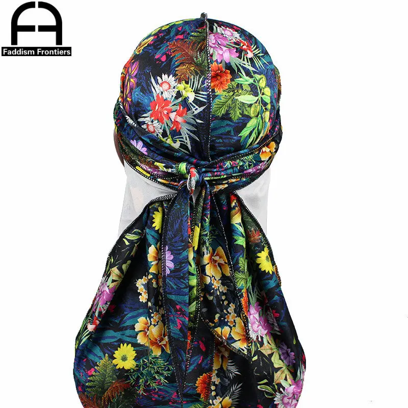 

Unisex Floral Printed Velvet Durag Turban Hat Bandanas for men Headwear Long Tail Waves Cap Do Du Rag