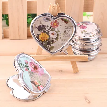 

European style stainless steel pocket makeup mirror Two sided cosmetic Mirror flower beauty heart-shaped mirror Freeshipping