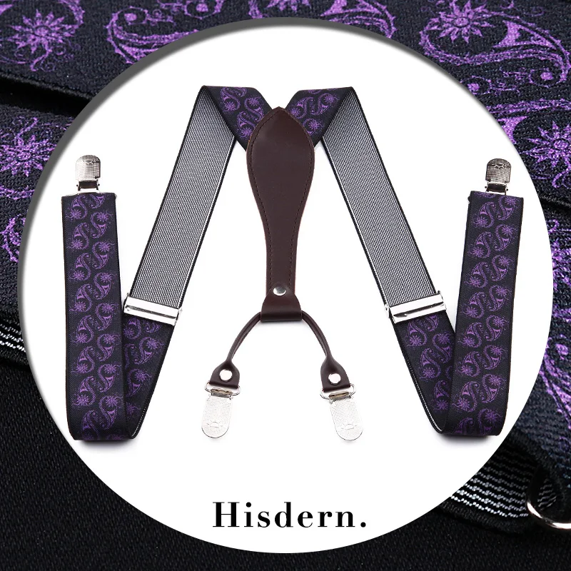 Party Wedding Classic S105P Purple flower Men's Classic Brace Clip on Suspender Elastic X Shape
