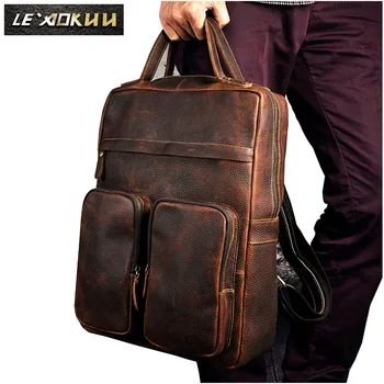 

Original Leather Heavy Duty Large Design Men Travel Casual Backpack Daypack Rucksack Fashion College School Book Laptop Bag 2107