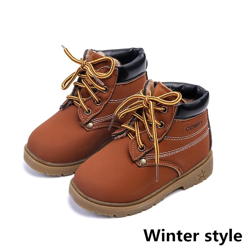 Г. Новые зимние модные детские теплые ботинки хлопковая обувь для маленьких мальчиков и девочек высококачественные детские ботинки на шнуровке от 1 до 5 лет - Цвет: Winter style