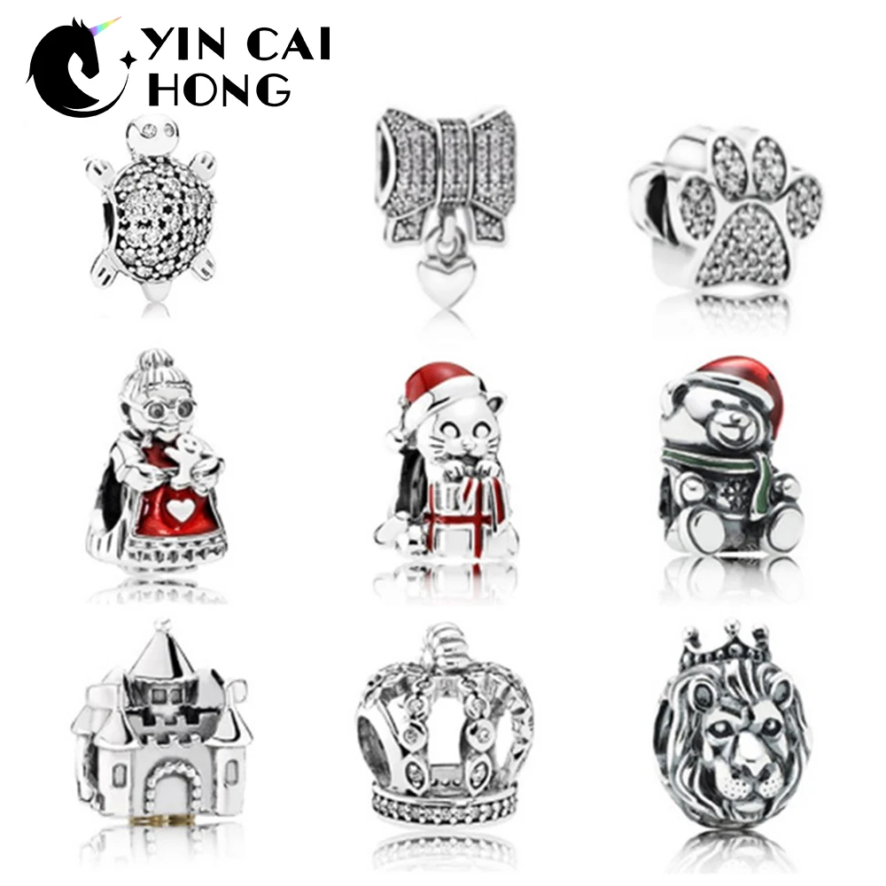 

YCH 925 Sterling Silver Christmas Teddy Bear Small tortoise Charm Bead Fit Bracelet Jewelry DIY Original Ornament