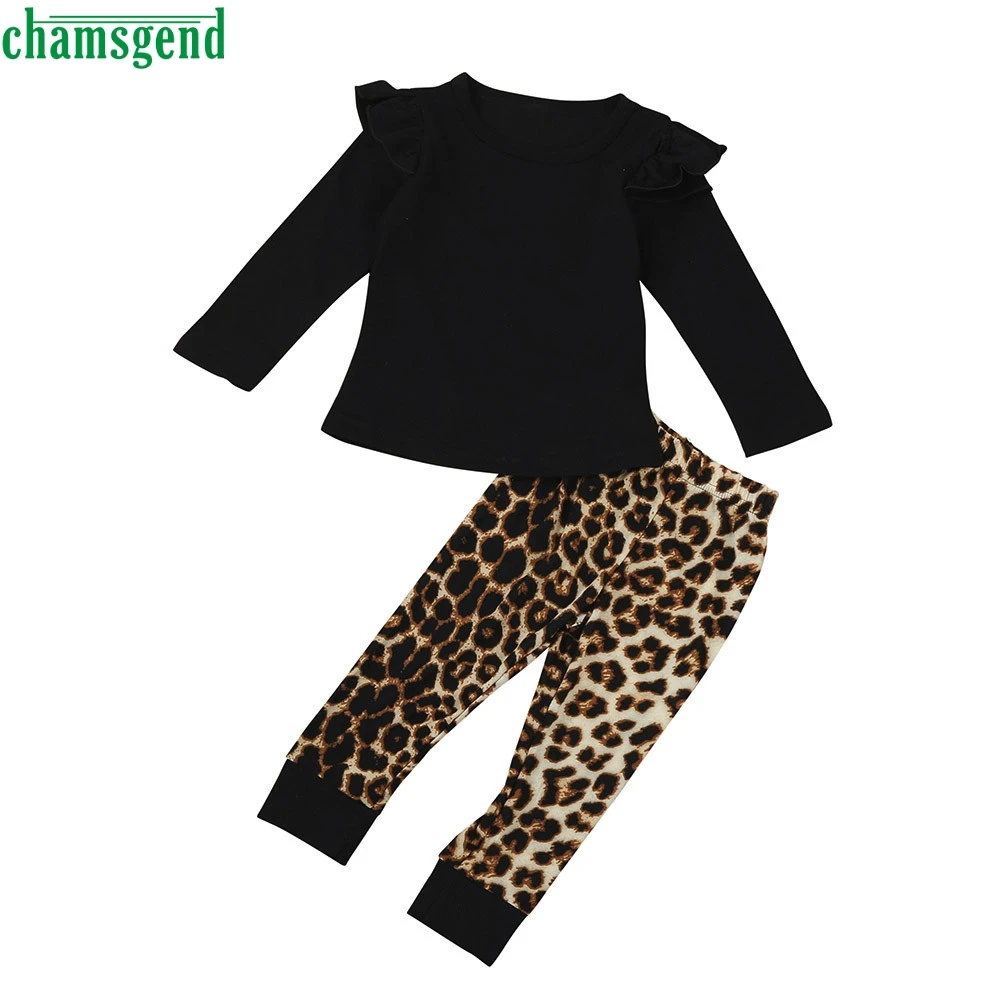 Черные топы с длинными рукавами и леопардовым принтом для новорожденных девочек+ штаны, одежда 25 апреля