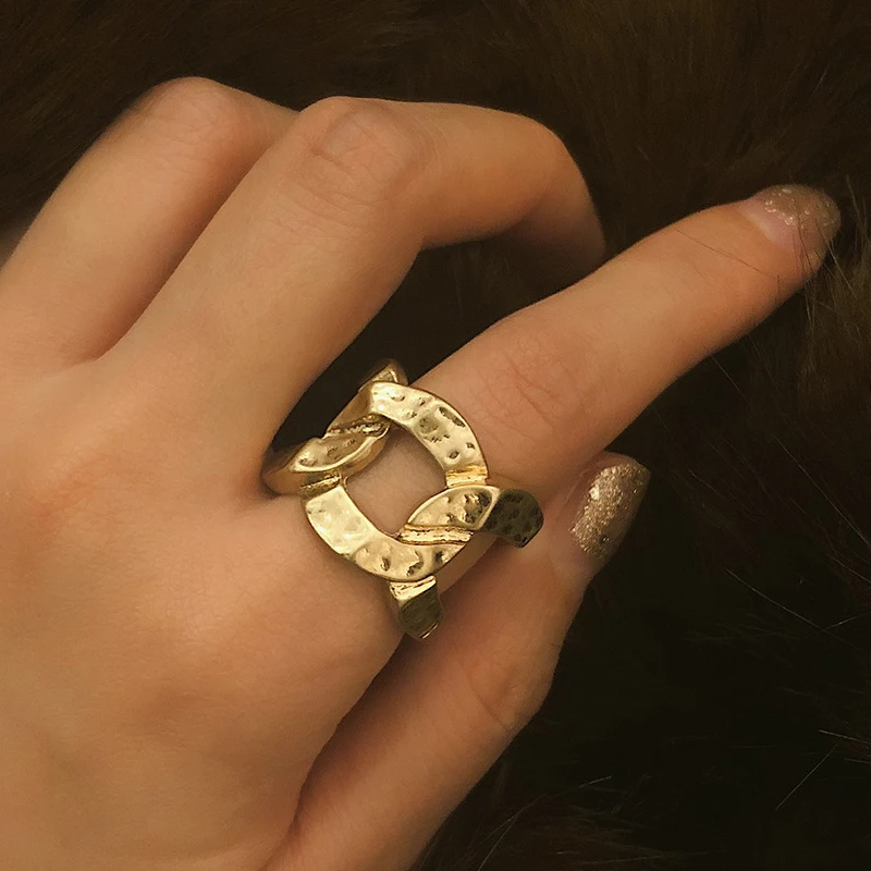 

New Vintage Geometric Wide Double Circles Rings for Women Man Simple Gold Color Hollow Twisted Knuckle Finger Midi Rings Jewelry
