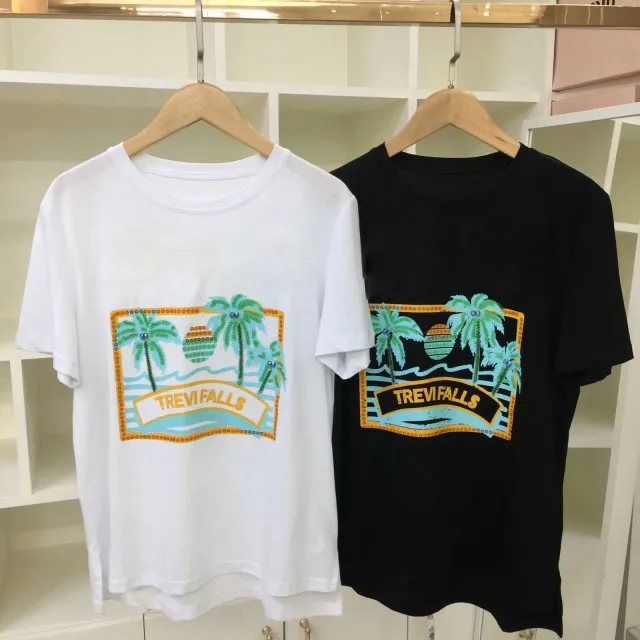 2019 Colletto In Nero Di bianco Tondo Delle Il Shirt Cotone Estate 8 Donne Stampato Primavera Puro T 3 Allentato Lettera 50Uvwqq