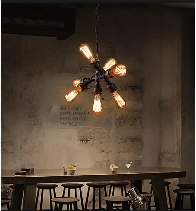 Industrial Style Rustic Pendant Lamp Water Pipe Pendant Lights Fixtures with 7 Lights Art Decoration Lighting Free Shipping