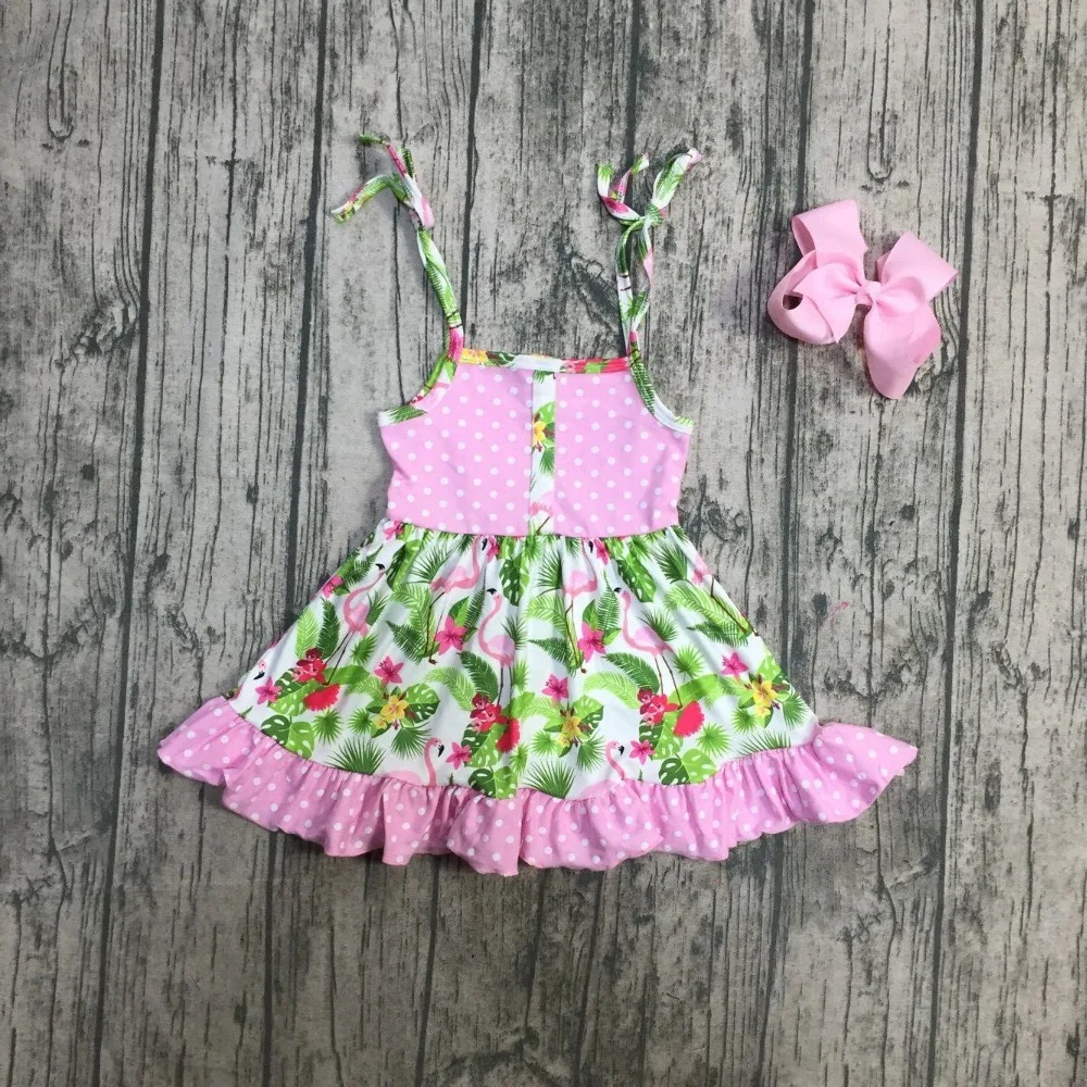 

Spring summer dress HOT SALE baby girls summer flamingo floral dress girls floral dress flamingo dress with matching bows