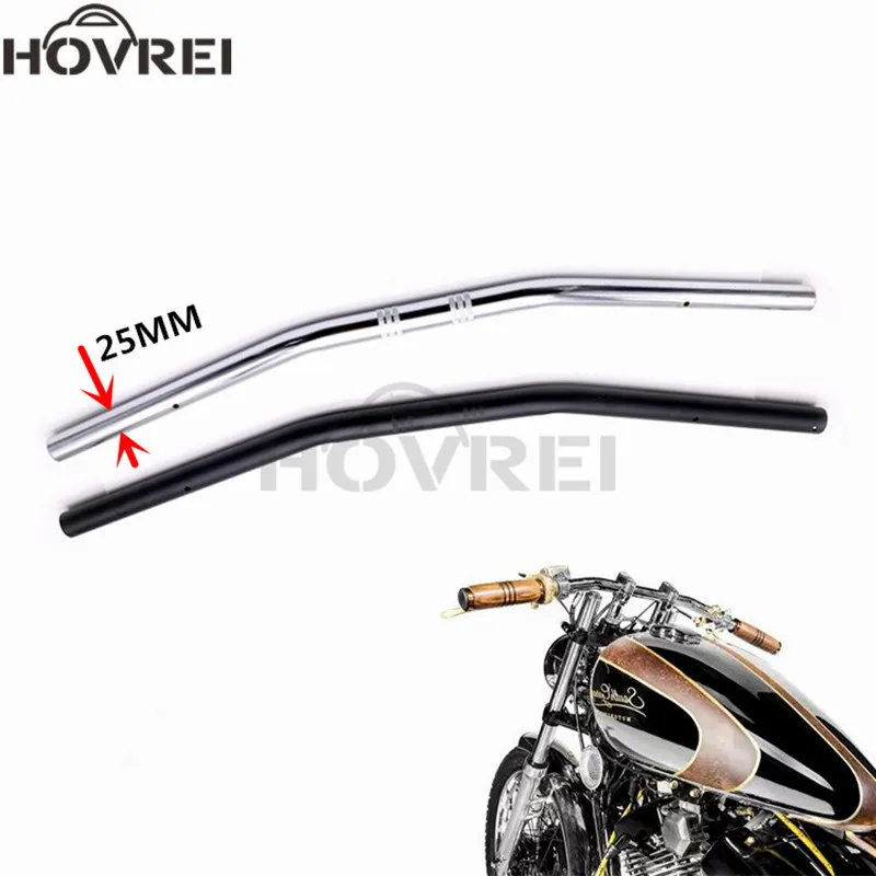 1" Gloss Black Motorcycle Flat Handlebar Drag Bars For Chopper Bobber Cafe Racer
