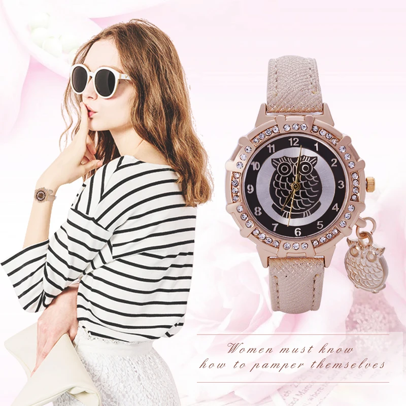 

High Quality Fashion Leather Strap personality ladies Watch Casual Owl pendant Quartz Dress women watches reloj mujer relogio