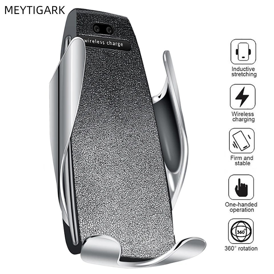 

S5 Car Mobile Phone Wireless Charger Fast Qi Mobile Charger Automatic Infrared Clamping Mount Air Vent For iPhone Xs Max XR