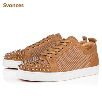 

Casual Suese Comfortable Shoes Man Low Heeled Flock Air Mesh Silver Rivets Flats Platform Zapatillas Hombre Brand Shoe Plus Size
